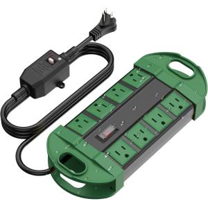 imageCCCEI GFCI Outdoor Power Strip Weatherproof with 8 AC Waterproof Extension Cord with Multiple Outlets Wall Mount Surge Protector Flat Plug Christmas Exterior Garden Yard 15FT GreenGreen