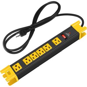 imageCCCEI Heavy Duty Power Strip Surge Protector  6 Outlet Industrial Strip with 15A 1200 Joules  ETL Listed Metal for Shop Workshop Garden 4FT GreyBlack