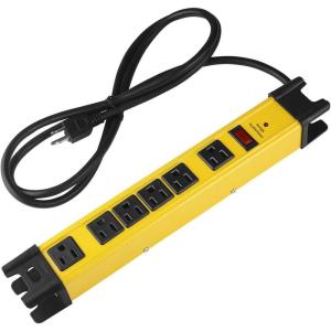 imageCCCEI Heavy Duty Power Strip Surge Protector  6 Outlet Industrial Strip with 15A 1200 Joules  ETL Listed Metal for Shop Workshop Garden 4FT GreyYellow