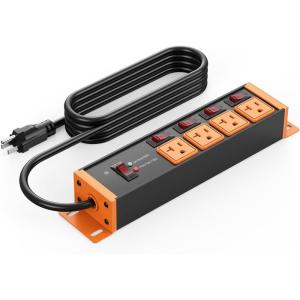 imageCCCEI Heavy Duty Surge Protector Power Strip 20 Amp Individual Switches 12FT 12 Gauge Extension Cord with Multiple Outlets Kitchen Garage Shop Industrial Wall Mount Electric Extender YellowCosmic Orange