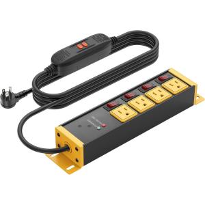imageCCCEI Heavy Duty Surge Protector Power Strip 20 Amp Individual Switches Industrial GFCI Multiple Outlets Extender 12 Gauge 6 FT Extension Cord Yellow HighAmp 4 Plugs for Shop Garage KitchenYellow