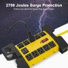 imageCCCEI Heavy Duty Power Strip with USB Ports Garage 10 Outlets Surge Protector 2700 Joules Industrial Workshop Metal 15Amp Multiple Outlets 5 FT Extension Cord and Wide Spaced GreyYellow