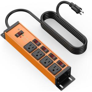 imageCCCEI Magnetic Heavy Duty Power Strip Surge Protector 20 AMP Individual Switches 12 Gauge Extension Cord with Multiple Outlets Garage Industrial Wall Mount Electric Extender 4FT OrangeCosmic Orange