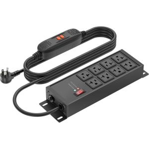 imageCCCEI Heavy Duty Power Strip Surge Protector 20 AMP Industrial GFCI Multiple Outlets Extender 12 Gauge 10 FT Extension Cord Grey HighAmp 8 Plugs for Shop Garage KitchenBlack