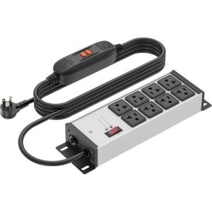 imageCCCEI Heavy Duty Power Strip Surge Protector 20 AMP Industrial GFCI Multiple Outlets Extender 12 Gauge 10 FT Extension Cord Grey HighAmp 8 Plugs for Shop Garage KitchenGrey